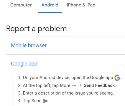 Google Report a Bug