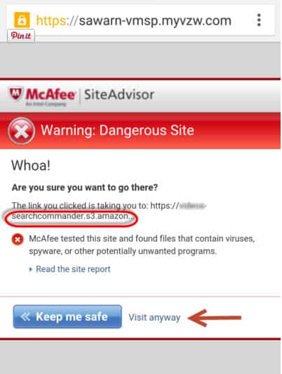 False warning by McAfee via Verizon for an Amazon S3 subdomain