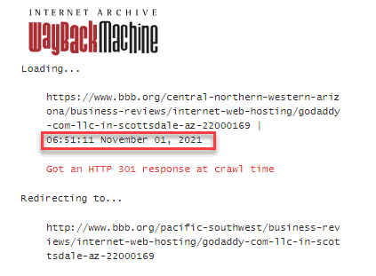 Wayback Machine shows a redirect dated November 1, 2021