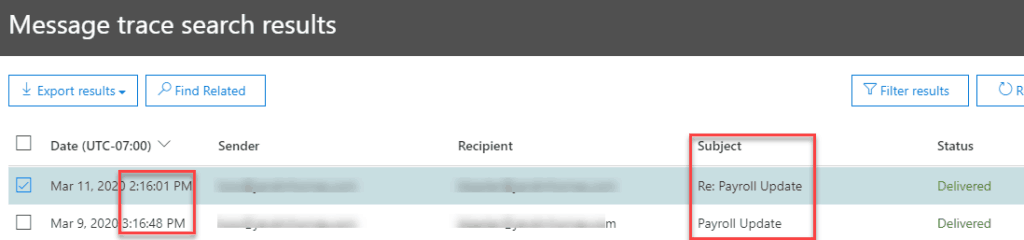 Microsoft Message trace