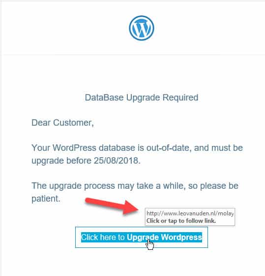 WordPress Database Upgrade Scam