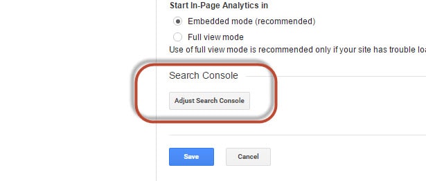 adjust search console button