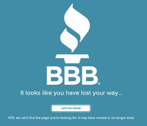 BBB 404 image reading "Looks like you have lost you way.