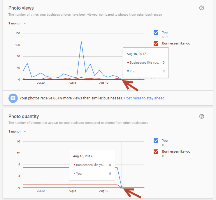 Chart showing no image views in Google my Business