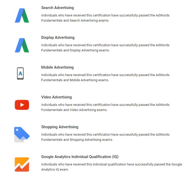 google-certification types