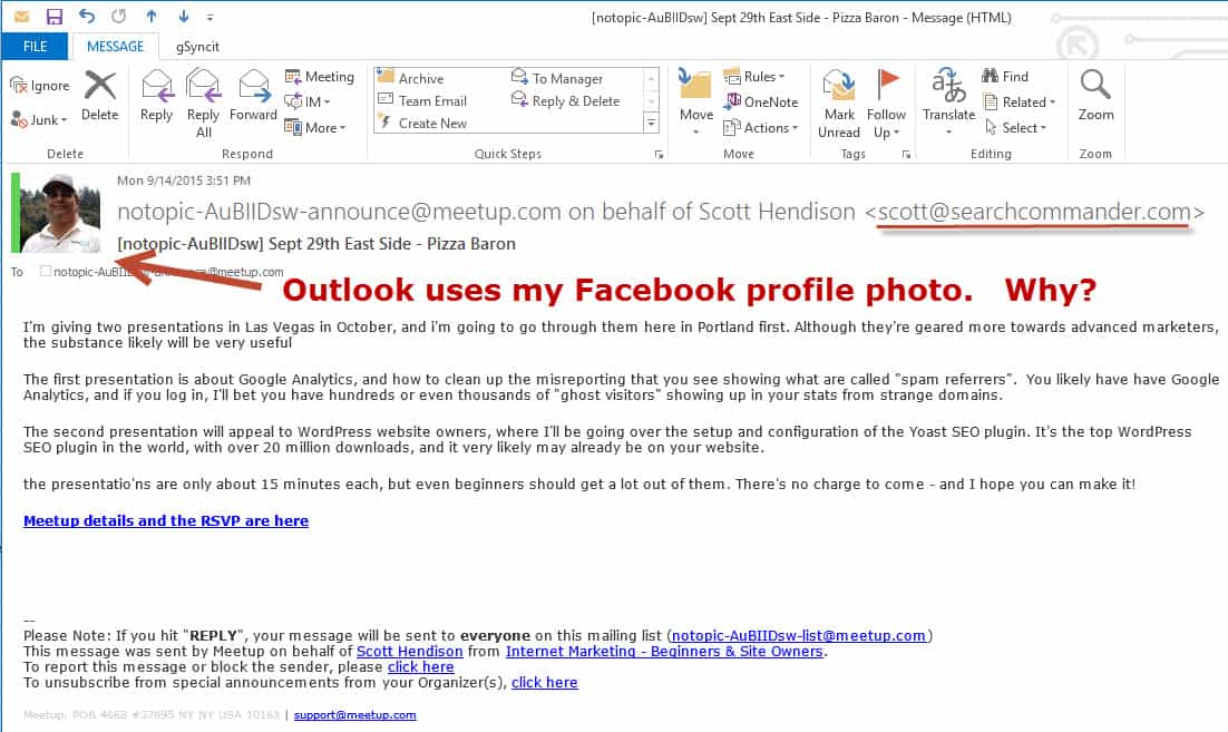 Fac ebook image as Outlook photo