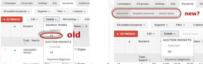 New Google Adwords menu?